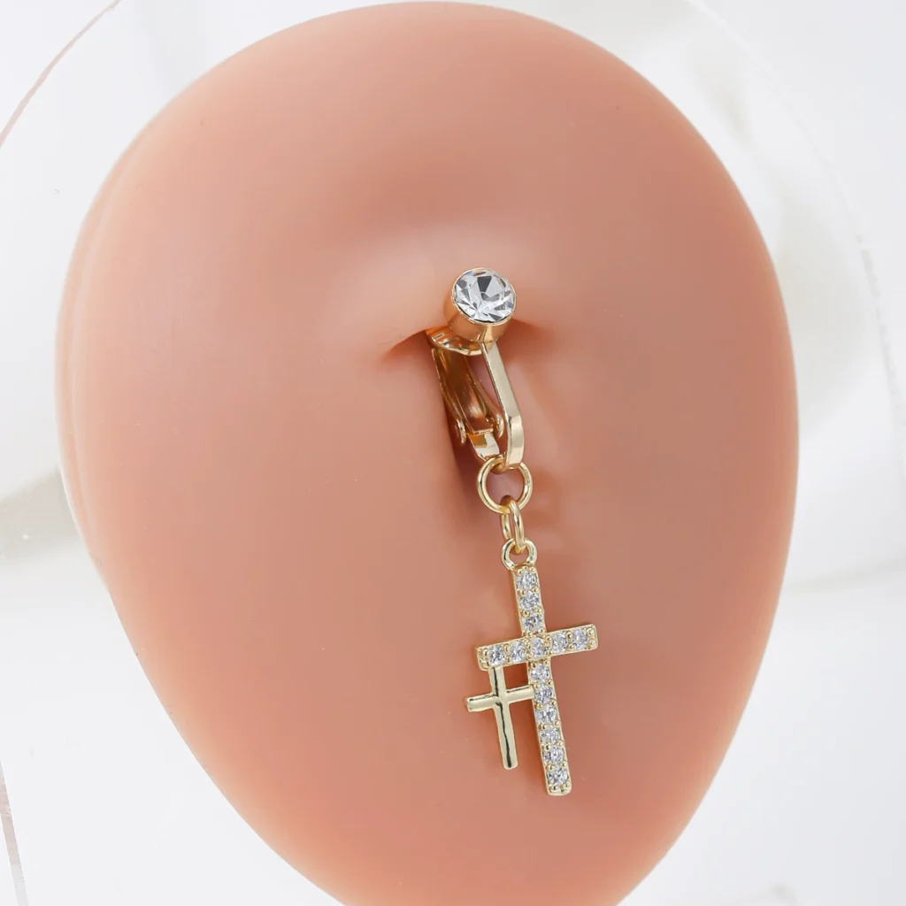 European Vintage Cross Inlaid Cz Navel Ring Cz