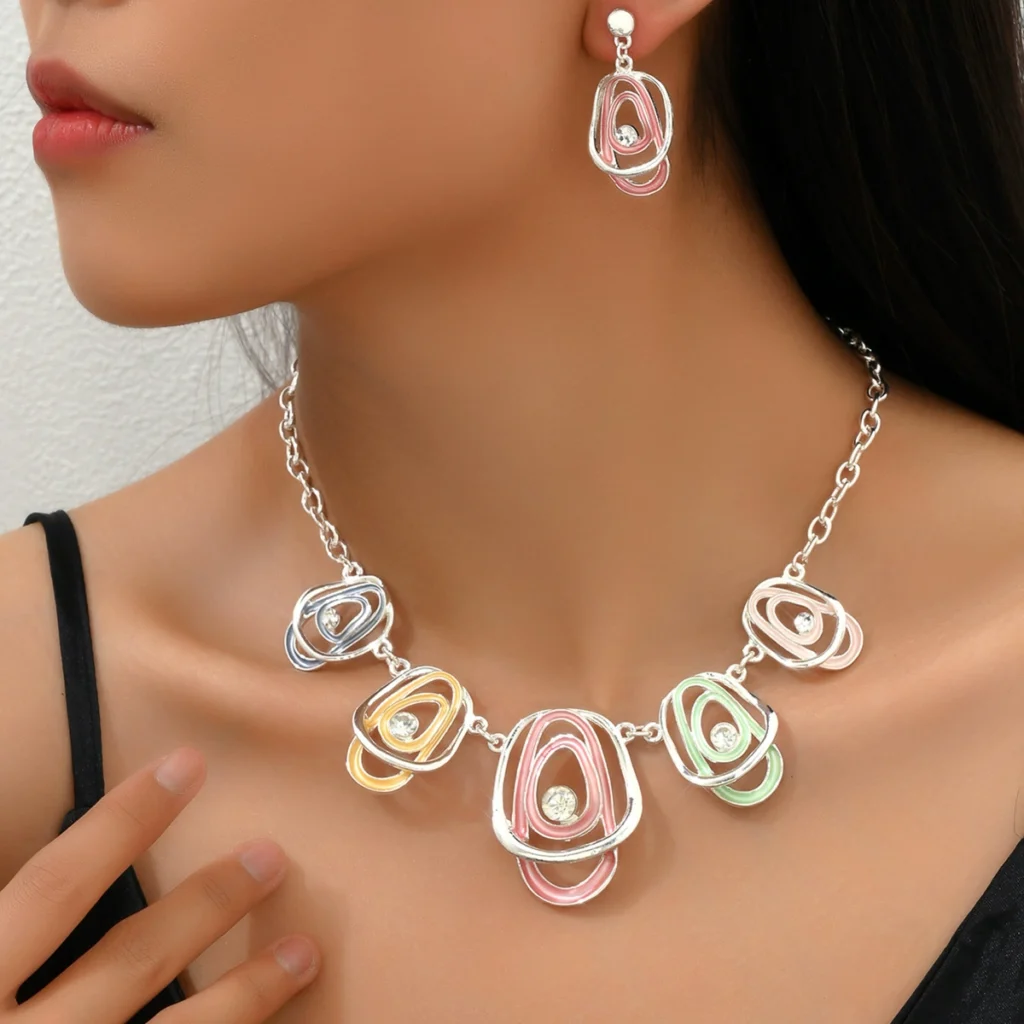 Vintage European Necklace & Earring Set Cz Long Necklace Vintage Earrings Gold Cz Earring & Necklace Set