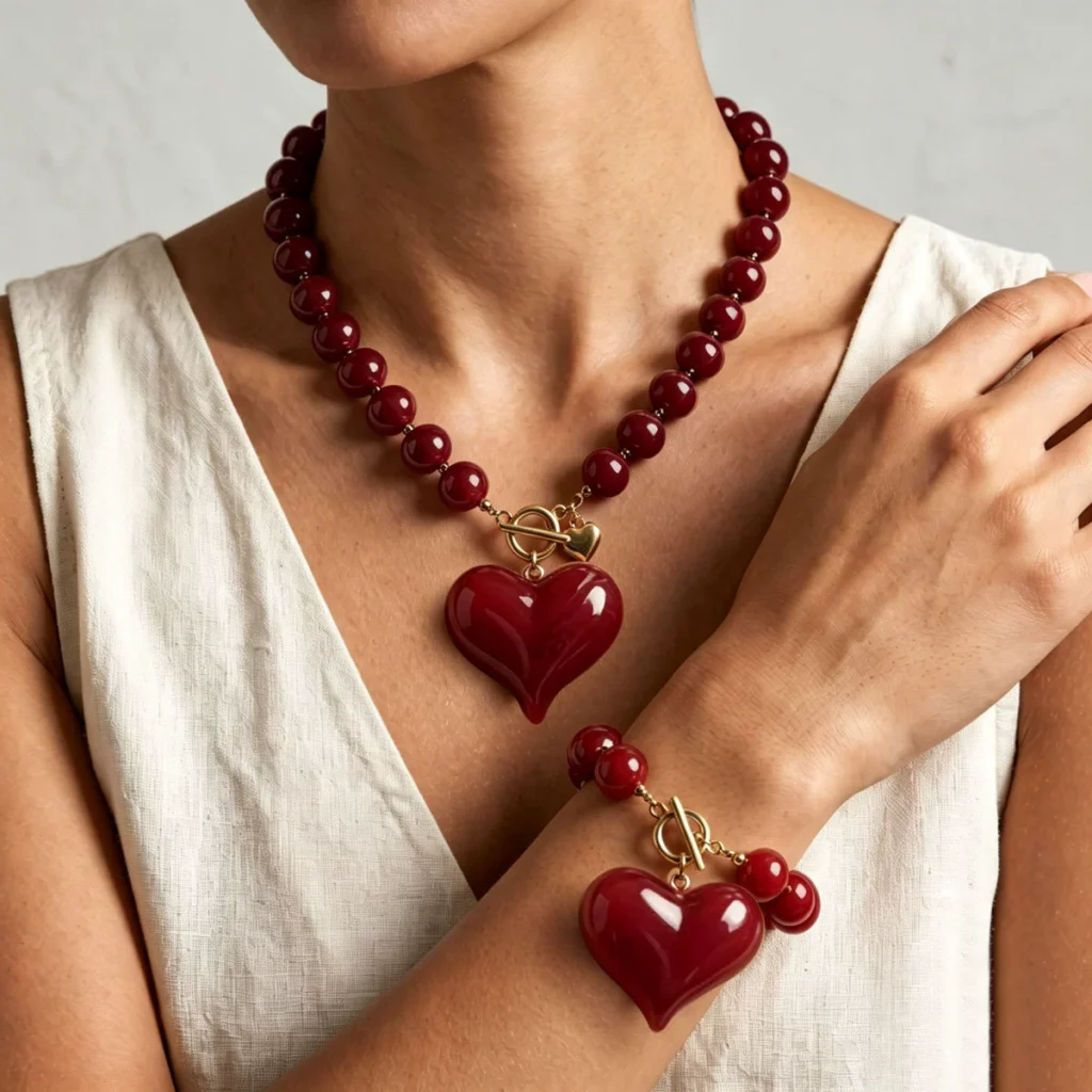 European Jewelry Heart Beaded Bracelet Elegant Pendant Necklace Jewelry Set Jewelry Set Top