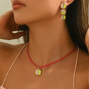 Geometric European Jewelry Set Cz Long Necklace Earrings Earring & Necklace Set Round