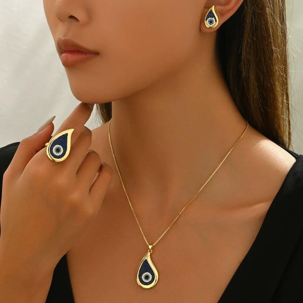 Women'S Earring & Necklace Set Evil Eye Ring Long Alloy Earring & Necklace Set +