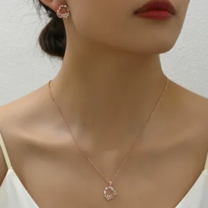 韩版韩式小清新甜美耳环项链套装简约镶嵌锆石耳钉小众设计锁骨链锆石耳饰+项饰常规链