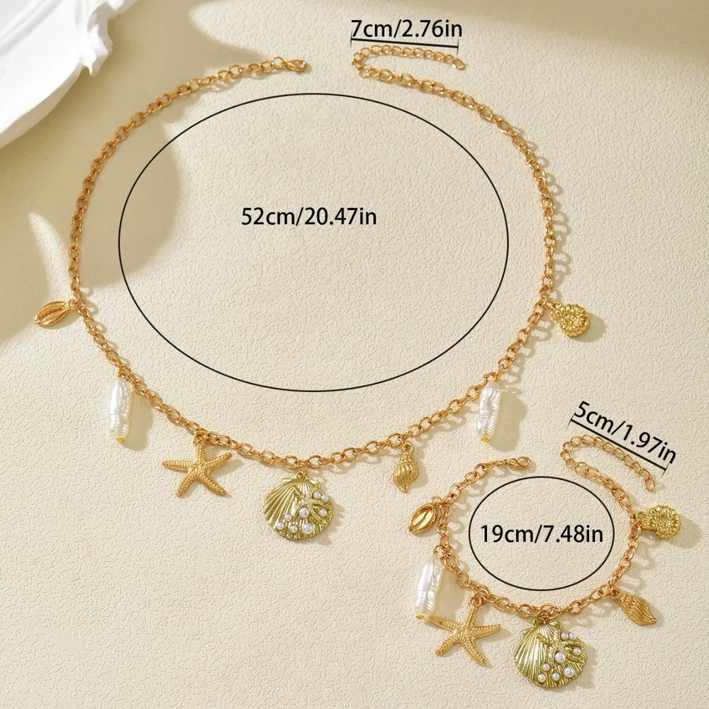Fashion Women'S Necklace Geometric Inlaid Pearl Bracelet Long Choker Pearl Alloy + - Image 4