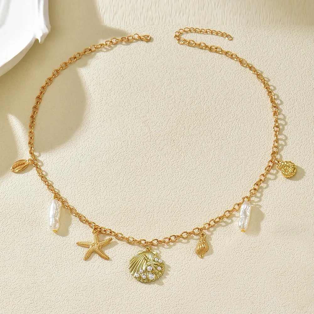 Fashion Women'S Necklace Geometric Inlaid Pearl Bracelet Long Choker Pearl Alloy + - Image 6