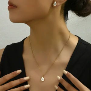 Geometric European Necklace & Earring Set Minimalist Enamel Stud Earrings Choker Earring & Necklace Set