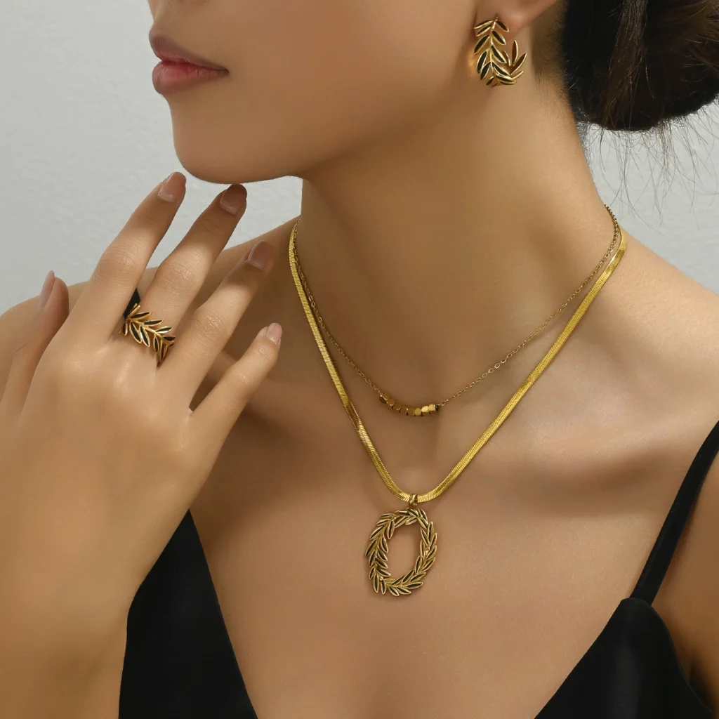 Minimalist Ring Women'S Necklace Jewelry Set Designer Enamel Earrings Long Chain Earring & Necklace Set +