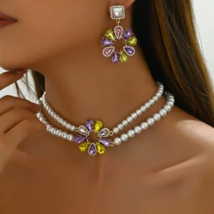 Vintage European Vintage Necklace Flower Earrings Designer Elegant Beaded Jewelry Set Alloy Earring & Necklace Set Bead