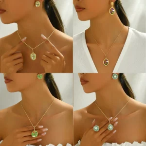 Korean Women'S Earrings Necklace Jewelry Set Pearl Enamel Designer Necklace Pearl Alloy Earring & Necklace Set