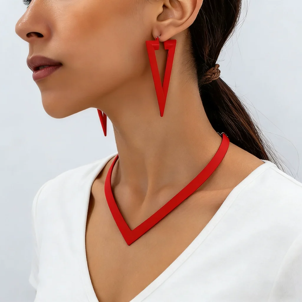 European Necklace Set Geometric V Earrings Elegant Jewelry Set Earring & Necklace Set