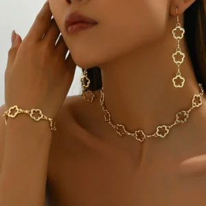 小众日韩风女士手链首饰套装森系梅花花卉设计长款项链流苏耳坠首饰套装销量TOP10