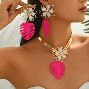 European Jewelry Set Gold Earrings Elegant Flower Necklace Earring & Necklace Set