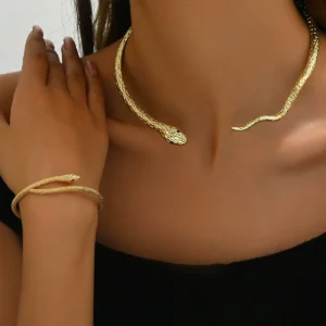 European Minimalist Women'S Necklace Bangle Set Snake Cz Alloy Jewelry Alloy +