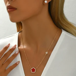 Chic Women'S Necklace & Earring Set Designer Cz Flower Long Choker Alloy Earring & Necklace Set