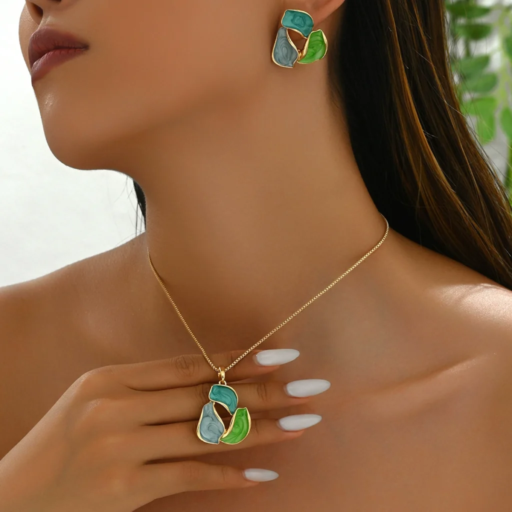 Office Chic European Women'S Petal Earrings Designer Enamel Hollow Long Necklace Jewelry Set Earring & Necklace Set