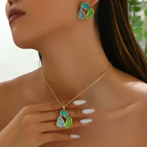 Office Chic European Women'S Petal Earrings Designer Enamel Hollow Long Necklace Jewelry Set Earring & Necklace Set