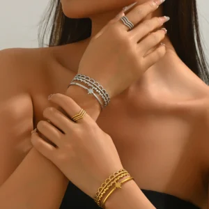 European Women'S Bangle Set Geometric Open Multi-Layer Open Ring +