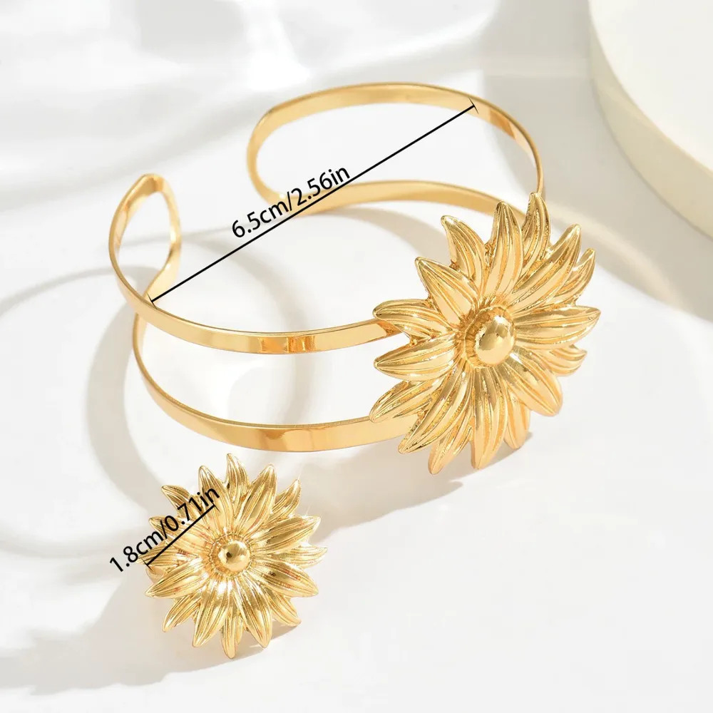 Fashion Women'S Bangle Geometric Flower Gold Open Ring Elegant + - Image 4