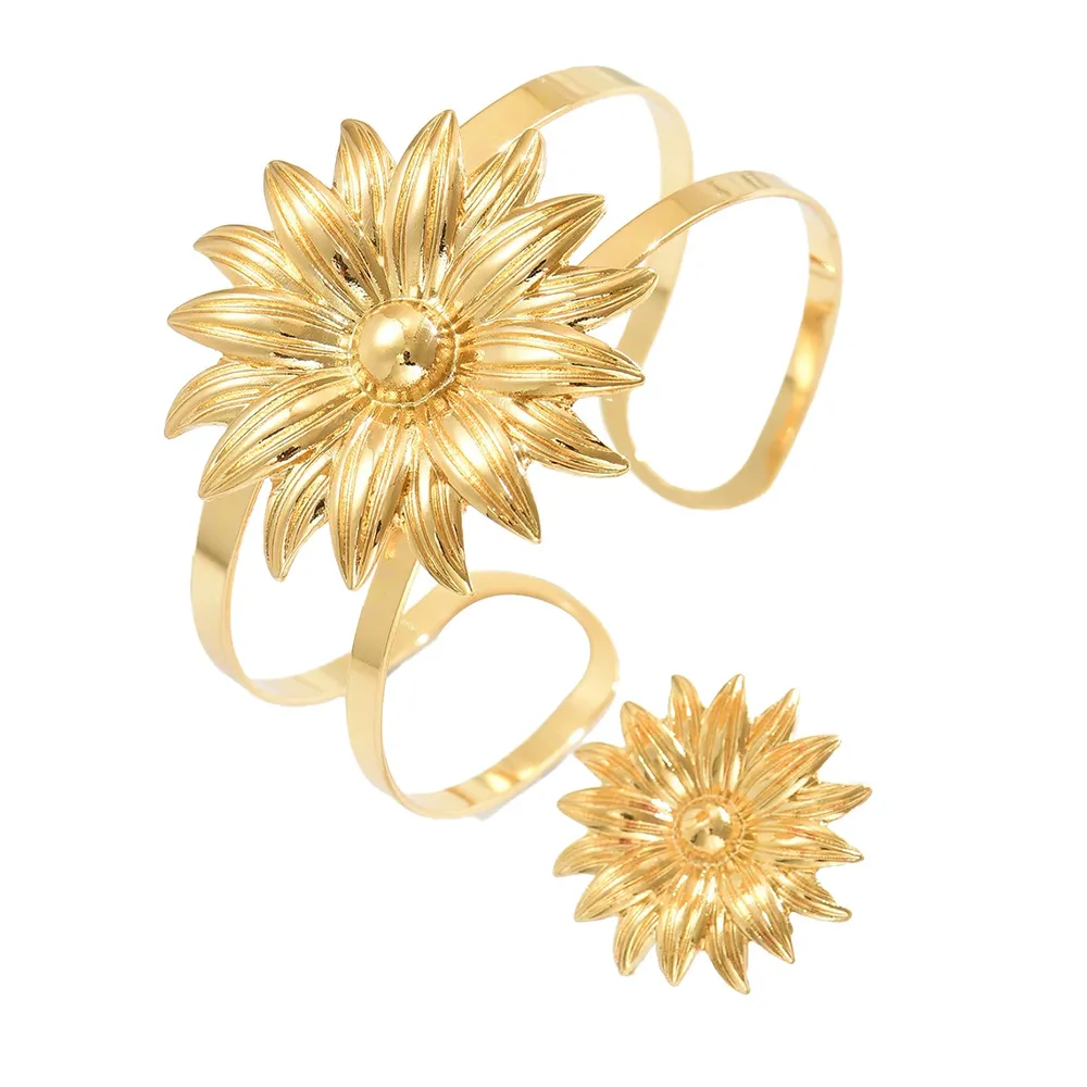 Fashion Women'S Bangle Geometric Flower Gold Open Ring Elegant + - Image 5