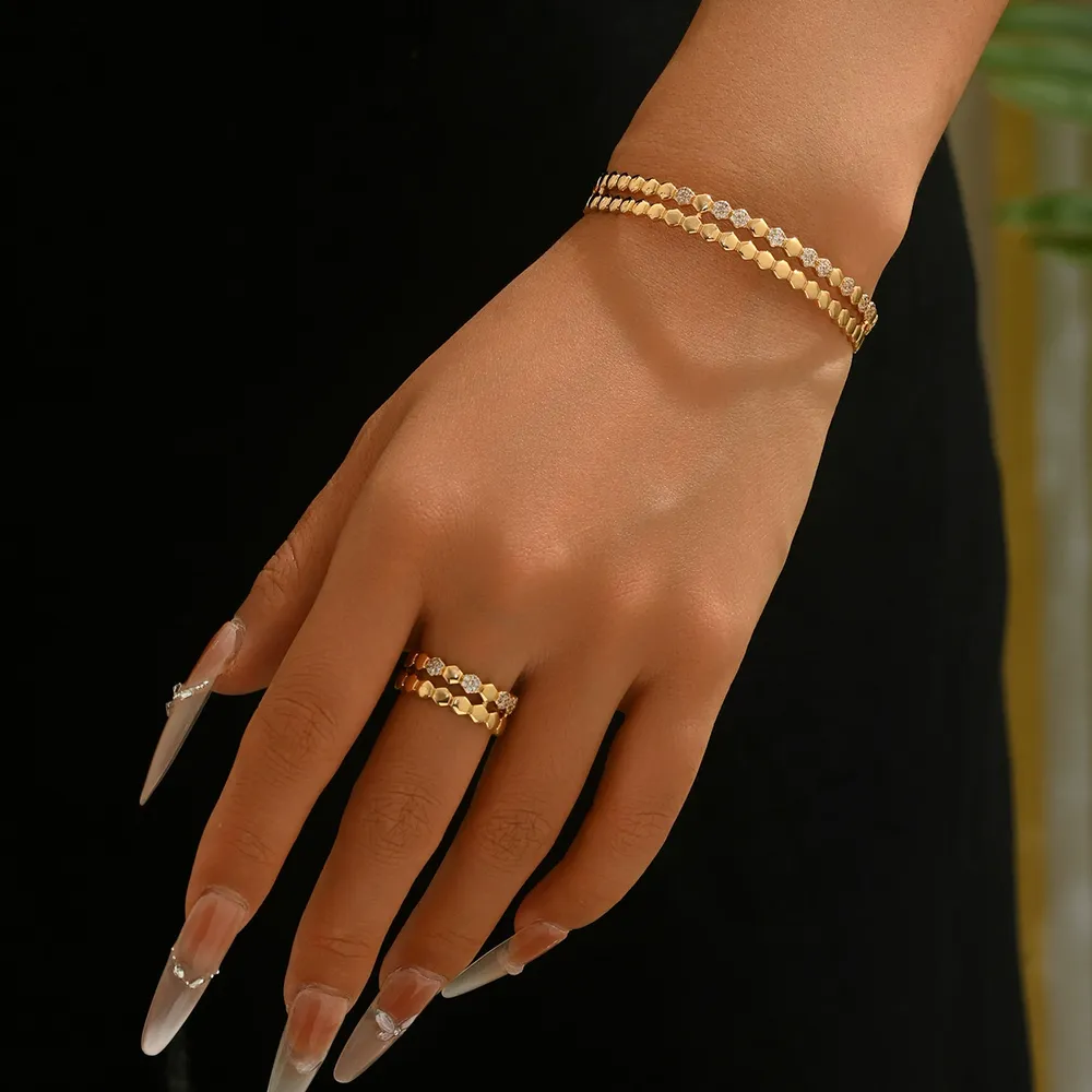 Vintage Fashion Luxury Jewelry Designer Cz Multi-Layer Bangle Open Ring Cz + - Image 2