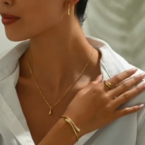 Minimalist Fresh Korean Earrings Necklace Jewelry Set Ring Open Bangle Jewelry Set Top