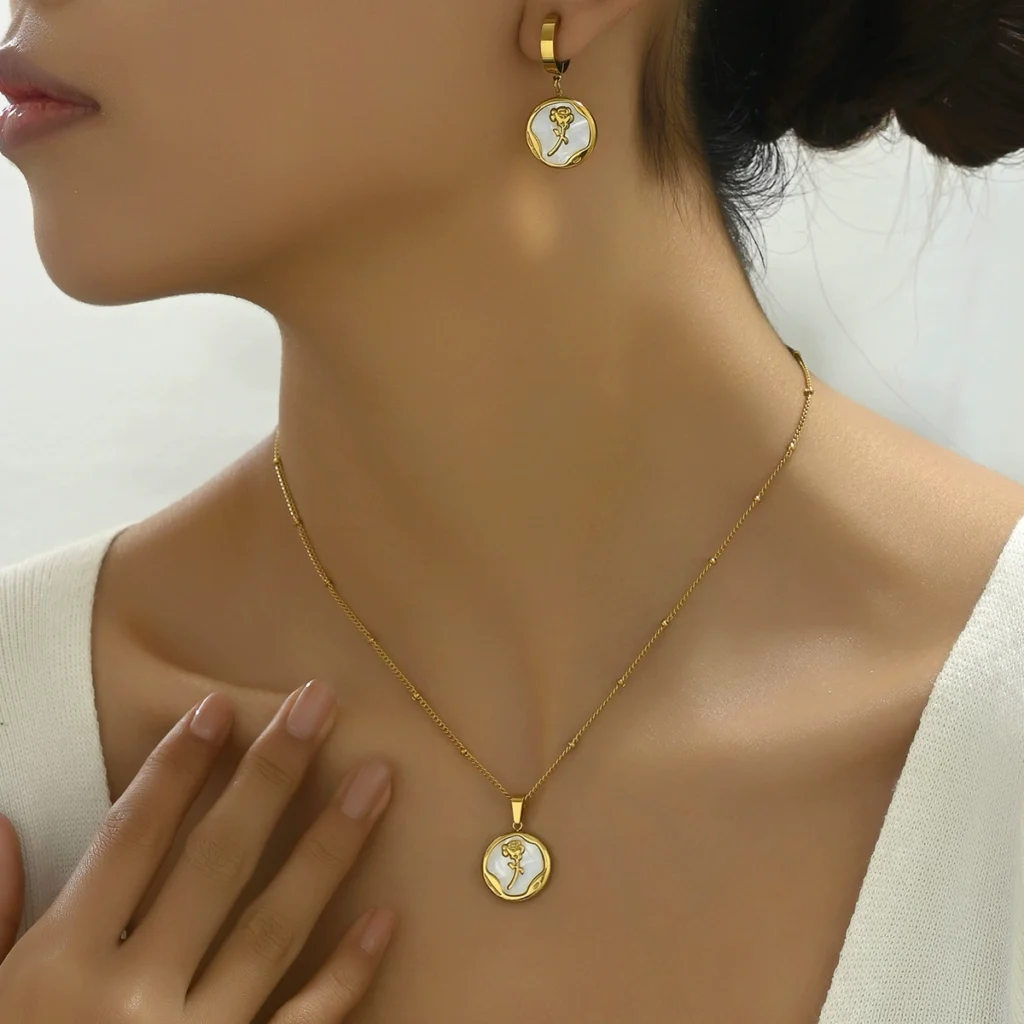 Minimalist Necklace Summer Elegant Rose Pearl Mother Of Pearl Earring Set Jewelry Earring & Necklace Set Rose
