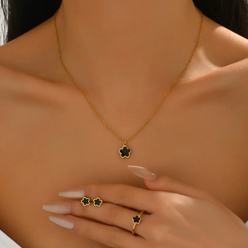 Vintage European Jewelry Geometric Ring Long Necklace Elegant Earrings Jewelry Earring & Necklace Set +