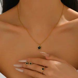 Vintage European Jewelry Geometric Ring Long Necklace Elegant Earrings Jewelry Earring & Necklace Set +