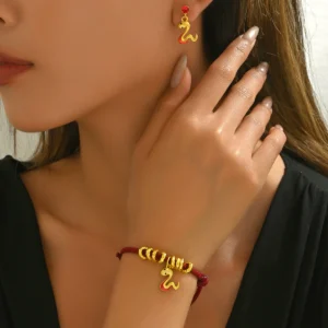 跨境欧美风女士耳环手环套装个性灵蛇镶钻设计手串百搭高级感耳钉手饰+耳饰常规链蛇6