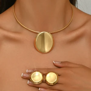 European Gold Women'S Geometric Necklace & Earring Set Designer Pendant Choker Jewelry Set Top