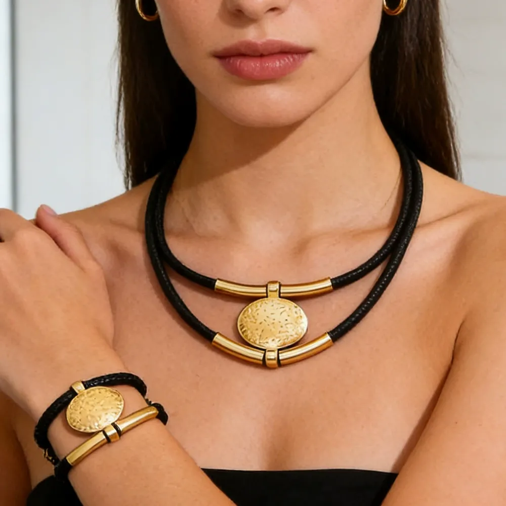 Vintage European Jewelry Geometric Necklace Elegant Bracelet Designer Luxury Jewelry Alloy +
