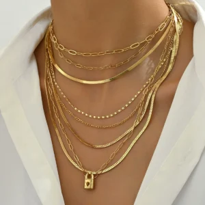 European Minimalist Multi-Layer Necklace Designer Long Chain Choker Alloy