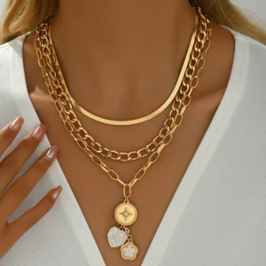European Cz Women'S Multi-Layer Necklace Heart Long Choker Cz Heart