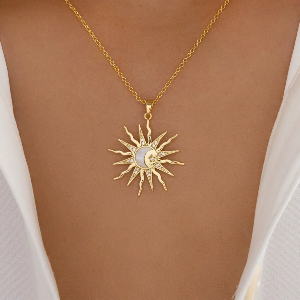 Shein European Necklace Designer Sun Inlaid Rhinestone Long Choker