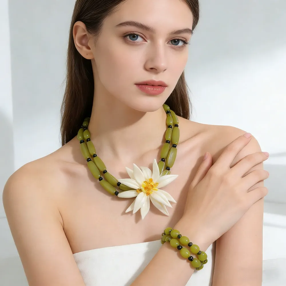 Vintage European Necklace Flower Earrings Elegant Long Necklace Jewelry Necklace