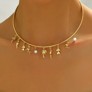 Geometric European Women'S Necklace Minimalist Inlaid Pearl Designer Pearl Alloy