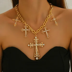 European Women'S Necklace Geometric Cross Inlaid Cz Pendant Choker Necklace