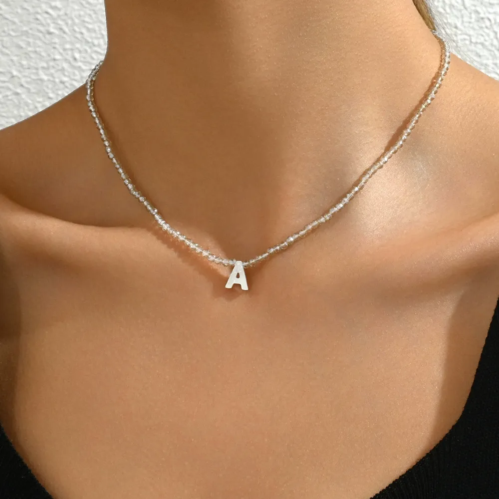 Designer Beaded Necklace Minimalist Fresh Pearl Mother Of Pearl Alphabet Choker Beaded Beads Bead Pearl