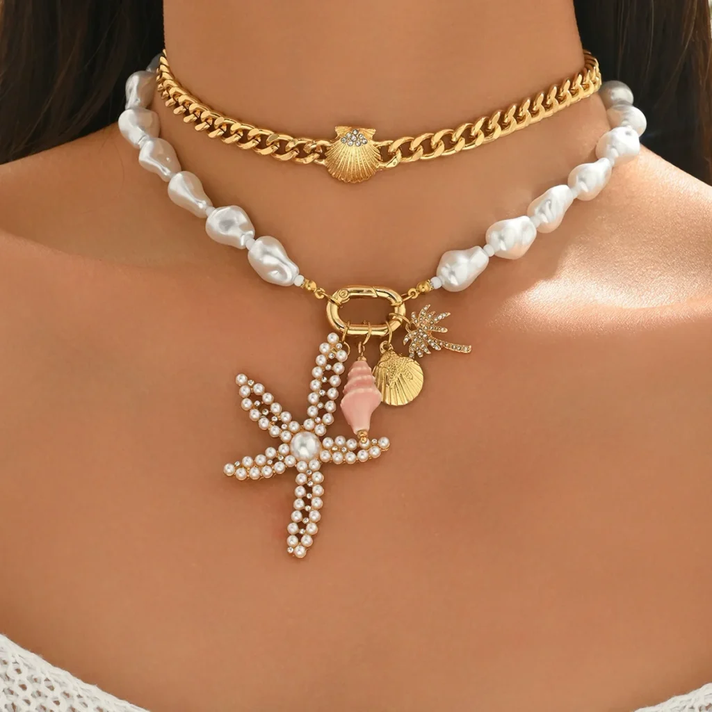 Vintage European Necklace Beaded Long Pendant Choker