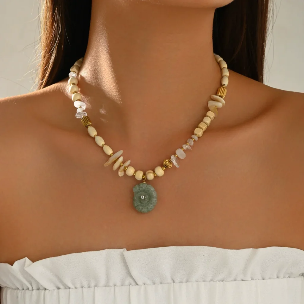 European Necklace Geometric Natural Stone Woven Choker Designer