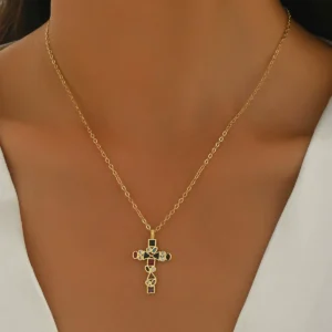 Vintage European Women'S Necklace Cross Cz Pendant Choker Inlaid