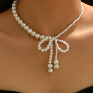 Vintage European Necklace Designer Bow Pearl Choker Luxury Pearl Woven Pearl