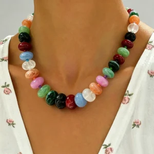 European Jewelry Geometric Handmade Beaded Necklace Elegant Choker Necklace
