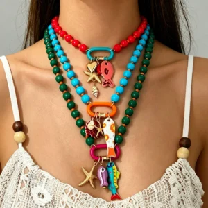 European Necklace Geometric Beaded Choker Pendant Necklace