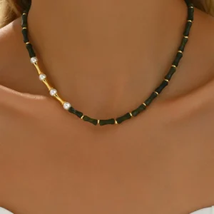Vintage Women'S Long Necklace Pearl Designer Choker Pearl Geometric