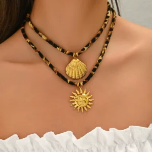 Vintage European Women'S Necklace Jewelry Geometric Sun Long Pendant