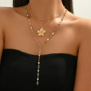 European Women'S Necklace Geometric Multi-Layer Inlaid Choker