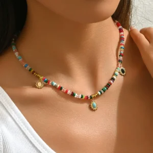 Geometric Women'S European Jewelry Handmade Diy Inlaid Necklace Elegant Round