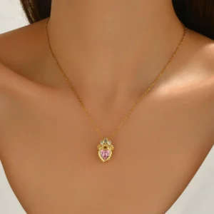 European Luxury Women'S Jewelry Geometric Inlaid Heart Cz Pendant Necklace Cz Heart