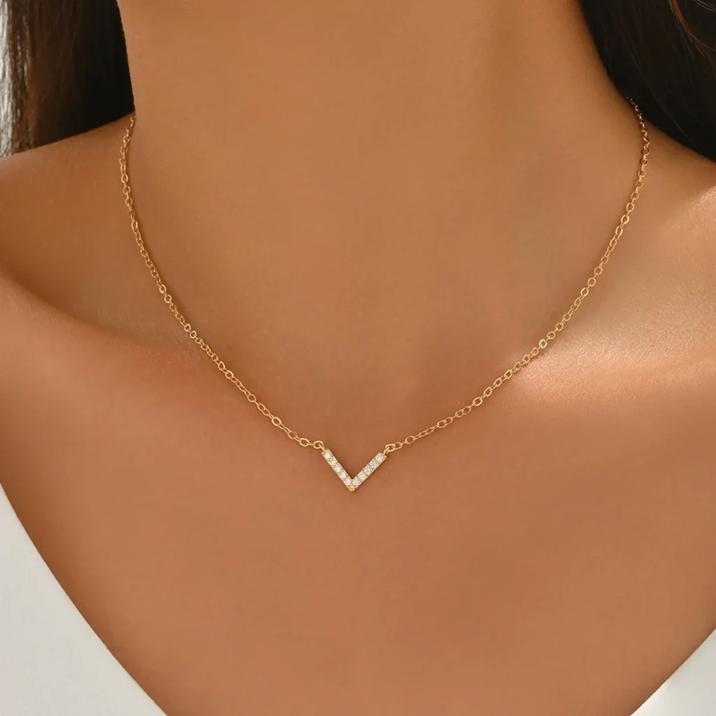 Necklace Alphabet V Inlaid Cz Choker Designer Inlaid Cz
