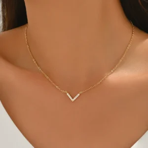 Necklace Alphabet V Inlaid Cz Choker Designer Inlaid Cz